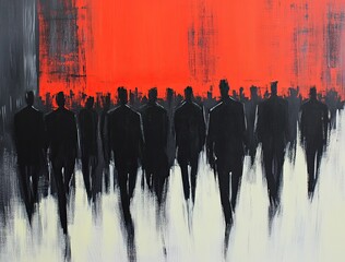 Abstract Crowd Painting Red Background