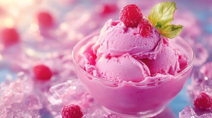 Fresh berries on top of a pink dessert.