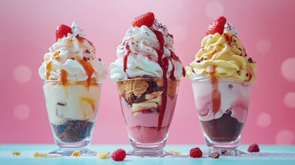 Four scrumptious desserts arranged on a pink background.