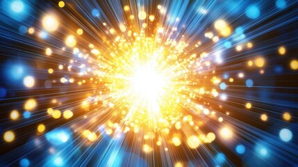Bright explosion of golden and blue light