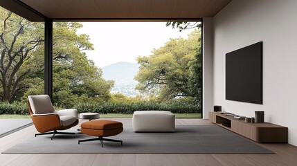 Fototapeta premium Minimalist Living Room with Vertical Wall Design