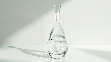 A clear bottle of mineral water with a modern design on a white background