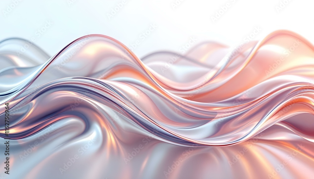 Poster modern and futuristic design concept, abstract wavy shape in blue and orange reflecting light on a s