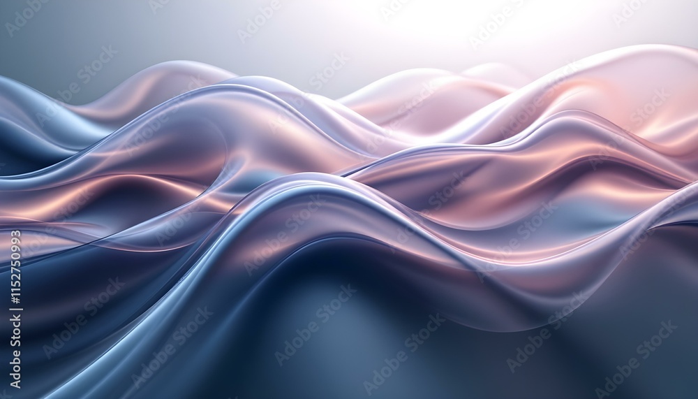 Poster modern and futuristic design concept, abstract wavy shape in blue and orange reflecting light on a s