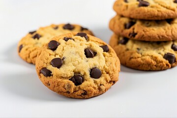 chocolate chip cookies on white background