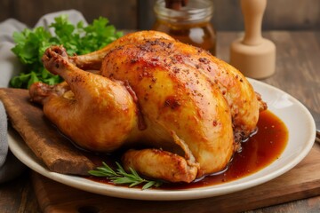 Roasted Chicken Dinner Served On Elegant Plate