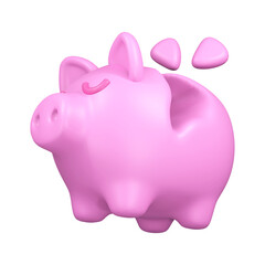 Broken piggy bank, 3d icon rendering illustration.