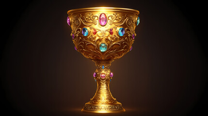 Elegant golden chalice with colorful jewels. Chalice. Illustration