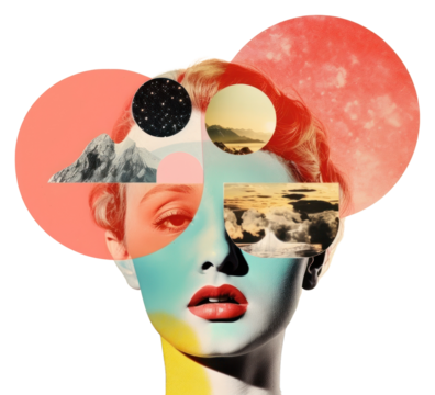 PNG Collage Retro dreamy influencer collage art portrait.