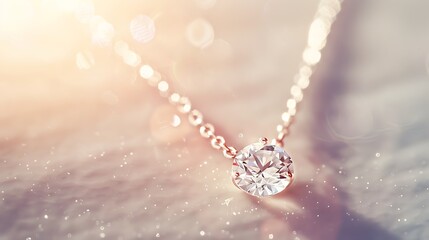 Fototapeta premium A delicate diamond necklace on a simple white background, emphasizing the sparkling gems