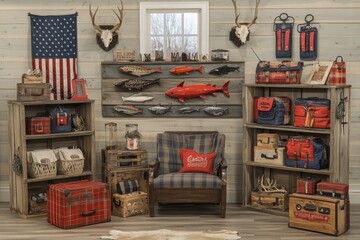 Rustic Cabin Interior with Hunting and Fishing Decor