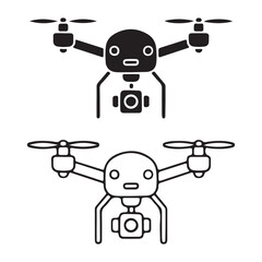 Simple Black and White Drone Icon Pair. Two stylized drone icons in a simple black-and-white outline design.