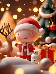 Fototapeta premium Cute holiday scene with character and reindeer