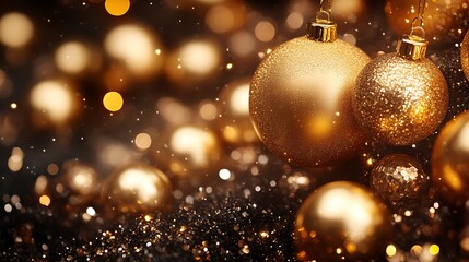 Glittering Gold Christmas Ornaments Festive Background