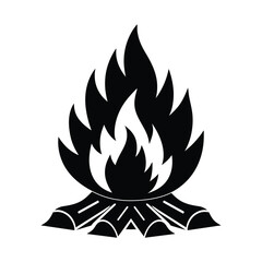 Campfire Flame Silhouette Vector Illustration,  Vector Fire Icon for Camping and Outdoor Designs