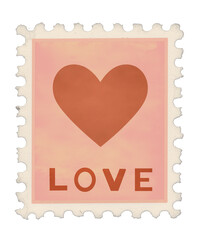 vintage postage stamp beige pink with love red heart