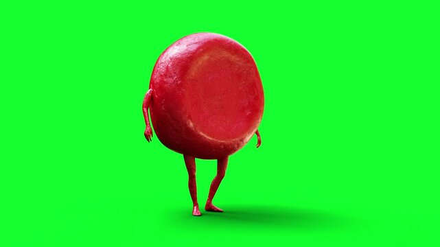 red blood cell character. Stay idle.. Realistic 4k green screen animation.
