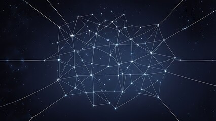 A geometric constellation drawn with thin, connected lines and glowing dots representing stars.