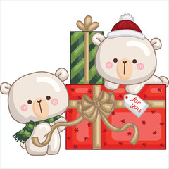 a vector of a polar bear and presents