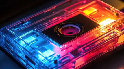 Obraz premium Neon Retro Cassette Tape: A Blast from the Past