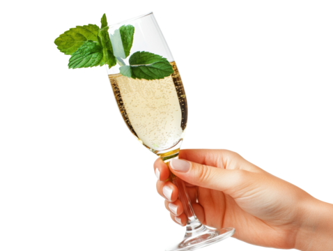 Elegant Hand Holding Champagne Glass. isolated transparent background - Powered by Adobe
