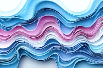Obraz premium Abstract Wavy Paper Background in Pastel Blues and Pink