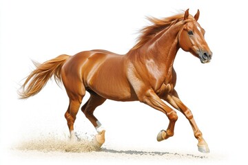 Obraz premium Chestnut Horse Running on White Background
