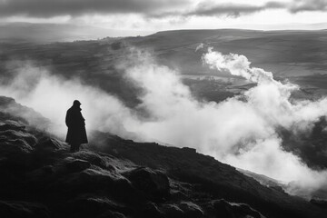 Solitary Figure in Misty Valley