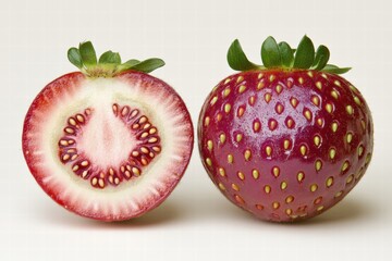 Red Strawberry, Halved and Whole, Close-up