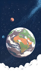 Planet Erde, Illustration, with white tones