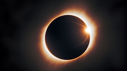 A solar eclipse depicted with a glowing ring surrounding a sharp, dark circle.