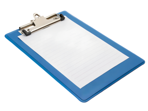 Blue clipboard with white paper  PNG style, transparent        

