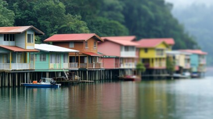 Fototapeta premium Vibrant Fishing Village in Soft Focus