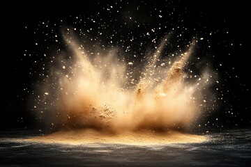 Golden Sand Explosion on Black Background