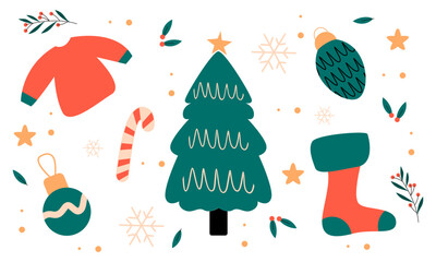 Christmas collection of decorative winter elements