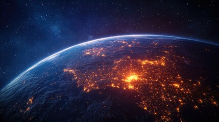 Fototapeta premium A satellite view of Earth at night, highlighting the eastern United States and parts of Central America and the Caribbean.