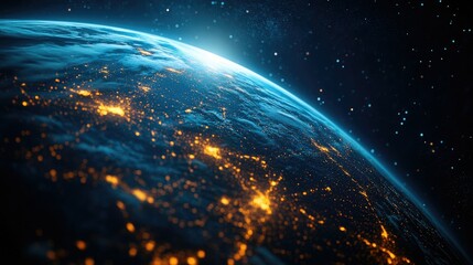 Fototapeta premium A satellite view of Earth at night, highlighting the eastern United States and parts of Central America and the Caribbean.