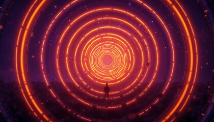 Obraz premium Person Stands Within Glowing Circular Tunnel Of Light