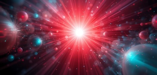 Naklejka premium Abstract Red and Blue Light Burst with Particles