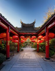 Fototapeta premium a scene that conveys the lunar new year festivities, just nature and architecture