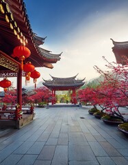 Naklejka premium a scene that conveys the lunar new year festivities, just nature and architecture
