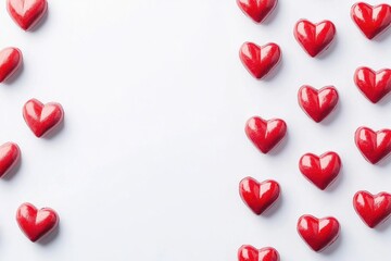 Fototapeta premium Red hearts border on white background.