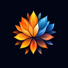Obraz premium A vibrant floral design with orange and blue petals arranged in a symmetrical pattern.