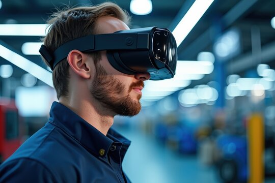 Immersive Virtual Reality Experience in Modern Factory Setting, Ideal for Tech Marketing, Product Demonstrations, and Innovative Training Solutions