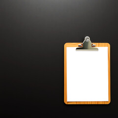 Wooden Clipboard with Blank Paper on Dark Background - Ideal for Business and Office Use
