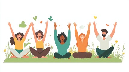 Blissful Laughter Yoga Session Outdoors - Happy Friends Participating in Light-Hearted Activity