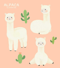 Cute alpaca hand drawn character illustration