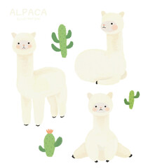Cute alpaca hand drawn character illustration