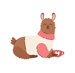 Cartoon alpaca in a sweater. Flat vector illustration.