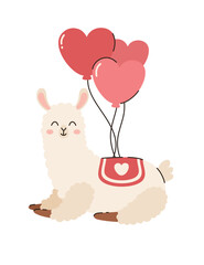 Cartoon cute alpaca with balls. Flat vector illustration.